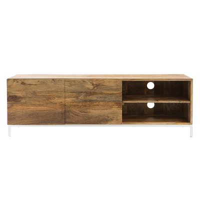 Meuble TV en bois manguier massif et métal blanc 145cm BOHO MILIBOO