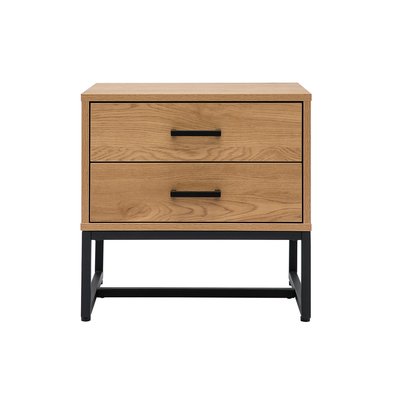 Table de chevet avec rangements 2 tiroirs finition bois clair chêne et métal noir L50 cm LOVATO MILIBOO