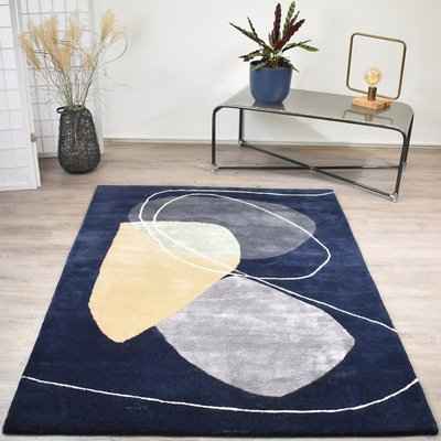 Tapis salon et chambre fait main en laine motif géométrique AZUR UN AMOUR DE TAPIS