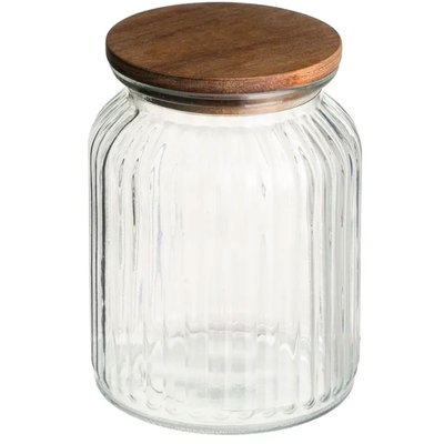 Bocal cuisine en verre strié avec bouchon bois 1000ml VERSA
