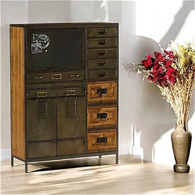Commode 9 tiroirs métal vieilli et bois LAMPHUN PIER IMPORT