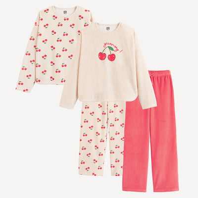 Lot de 2 pyjamas en velours, imprimé cerises LA REDOUTE COLLECTIONS