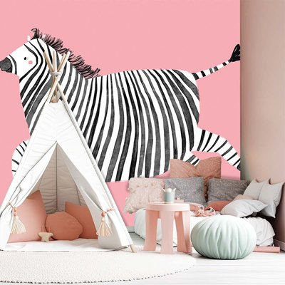 Papier peint enfant zebre rose HEXOA