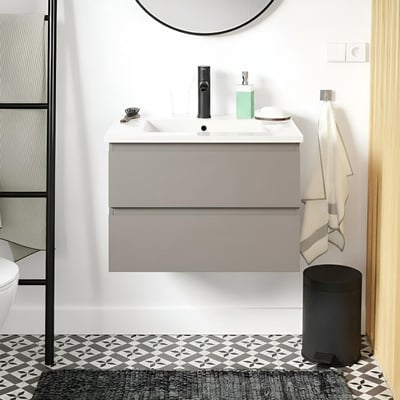 Ensemble simple vasque 60cm avec plan céramique et robinet noir SORRENTO MOB IN