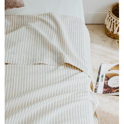 Drap plat adulte Percale de Coton Bio RAYÉ KADOLIS