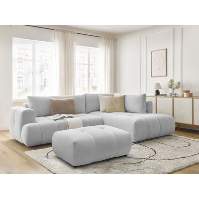 Canapé d'angle convertible 4 places en tissu lisse avec pouf, FUJI BOBOCHIC
