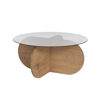 Table basse avec pieds croisés et plateau en verre fumé D75 cm - AERIS CALICOSY