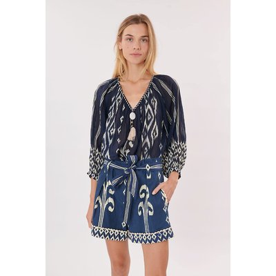 Rosita Printed Cotton Blouse with V-Neck DERHY