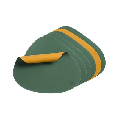 Set de table curve réversible - 6 pièces - Cuir recyclé jaune moutarde et vert sapin BJORN