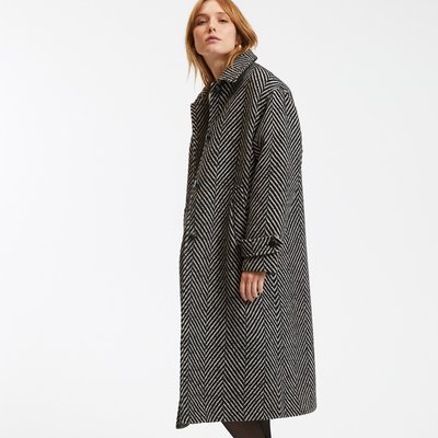 Recycled Long Winter Coat in Herringbone Print LA REDOUTE COLLECTIONS