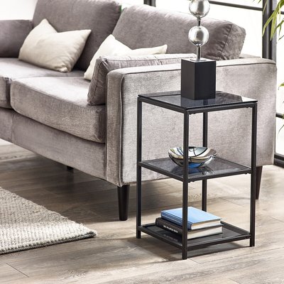Dallas Smoked Glass Sqaure Side Table with Shelves SO'HOME