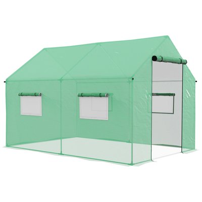 Serre de jardin tunnel 6 m² porte 4 fenêtres acier galvanisé PE OUTSUNNY