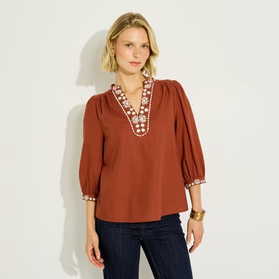 Blouse à broderies florales GRAIN DE MALICE