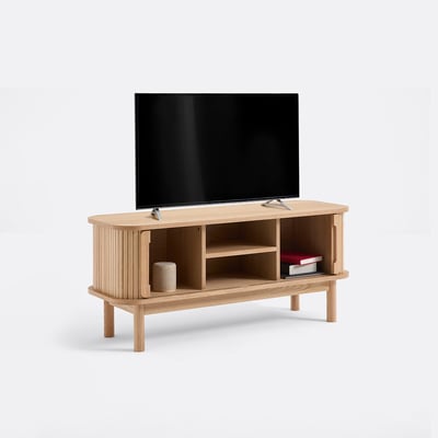 Meuble TV en frêne et plaqué, 2 portes coulissantes, largeur 120 cm, WAPONG LA REDOUTE INTERIEURS