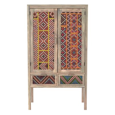Armoire 2 portes 2 tiroirs en manguier et cannage - MASSAÏ RENDEZ-VOUS DÉCO