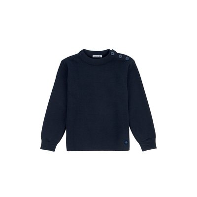 Pull marin uni col rond à boutons FOUESNANT KIDS ARMOR-LUX