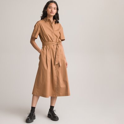 Cotton Midaxi Shirt Dress with Tie-Waist LA REDOUTE COLLECTIONS