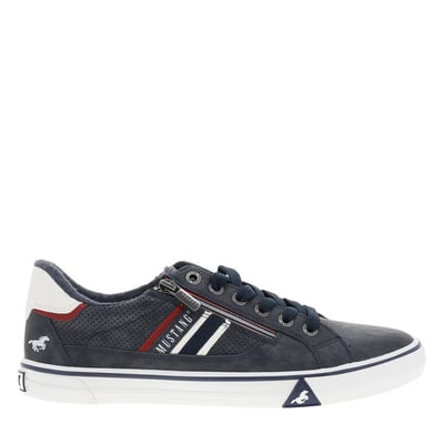 Tennis blanches à semelle à talon plat et à lacets et zip latéral MUSTANG