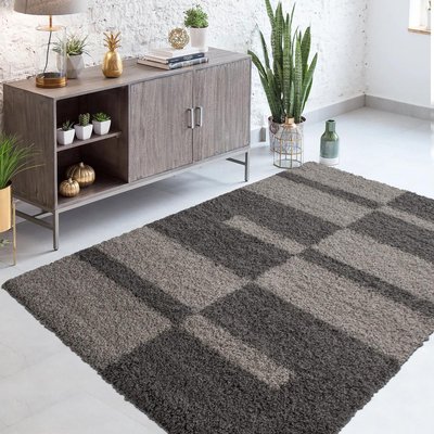 Tapis poils longs shaggy tissé motif géométrique RECTAN UN AMOUR DE TAPIS
