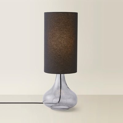 Glass Teardrop Squat Table Lamp with Tall Linen Shade SO'HOME