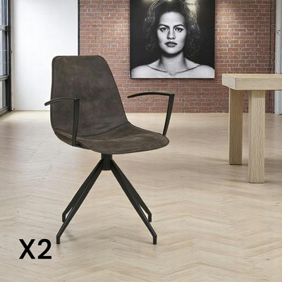 Chaise pivotante marron avec accoudoirs et motif couture (lot de 2) AMSTERDAM PIER IMPORT