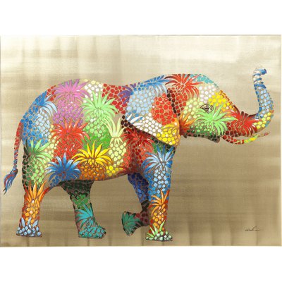 Tableau Touched éléphant fleurs 120x90cm KARE DESIGN