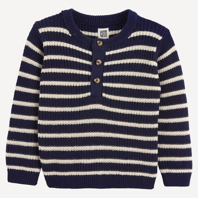 Striped chunky knit buttoned grandad collar jumper LA REDOUTE COLLECTIONS