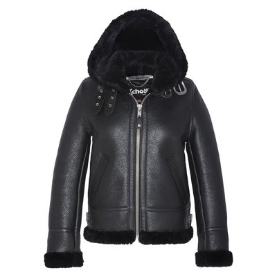 Blouson bombardier B-3 à capuche, cuir de mouton SCHOTT