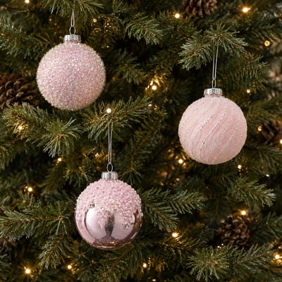 Set of 3 Assorted Pink Frosted baubles SO'HOME
