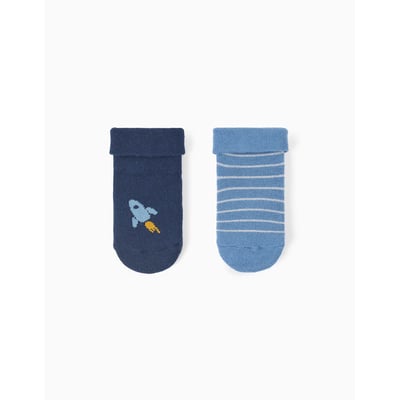 Lot de 2 paires de chaussettes antidérapantes avec rayures/fusée ZIPPY