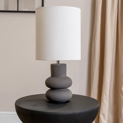 Stacked Abstract Ceramic Table Lamp with Tall Linen Drum Shade SO'HOME