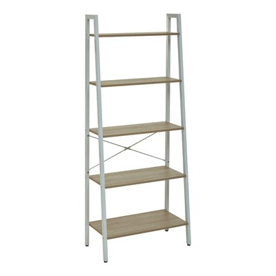 Industrial Style 5 Tier Ladder Shelf Unit in Natural Oak Effect with White Frame SO'HOME