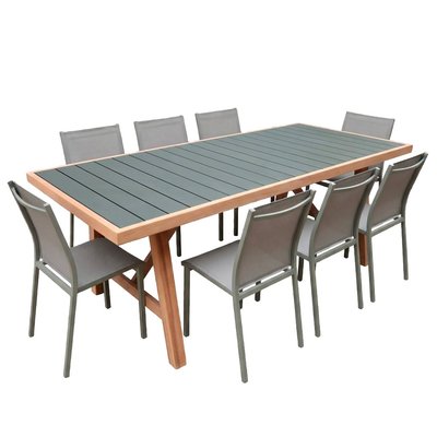 Table de jardin bois d'acacia et aluminium + 8 assises ELDORA + BUFFALO SWEEEK