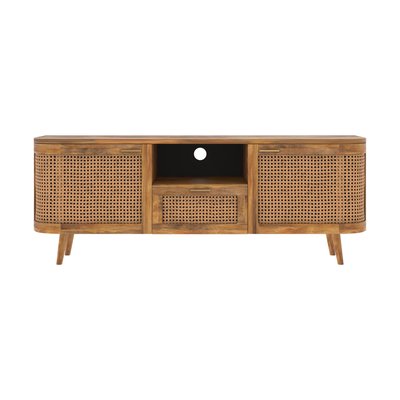 Meuble TV en bois de manguier et cannage 145 cm - WAVA RENDEZ-VOUS DÉCO