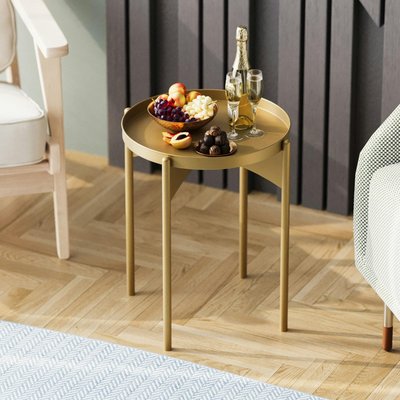 Petite table ronde dorée design & plateau assorti SFAX PIER IMPORT