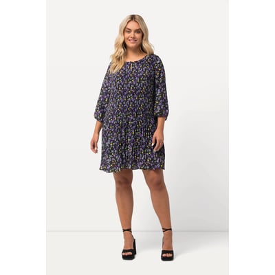 Robe courte plissée, fleurs, col rond ULLA POPKEN