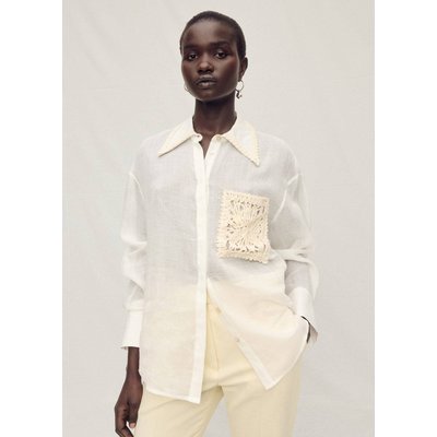 Chemise ramie poche broderie MANGO