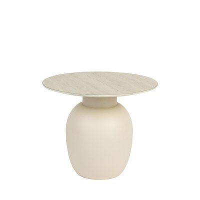 Table d'appoint ronde effet travertin ø50cm- KARULA DRAWER