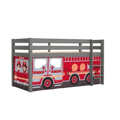 Lit Enfant Surélevé + Rideau pour lit en hauteur en parties Pompiers VIPACK
