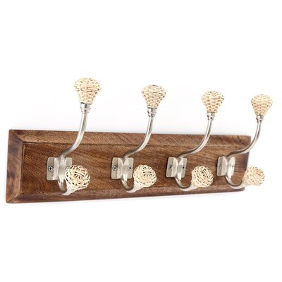 Patère 4 crochets en bois de manguier Tressage Modèle 1 JARDINDECO