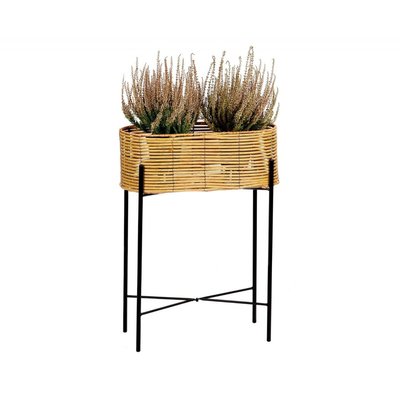 Support pot plante en rotin synthétique et métal noir - 49x20x66cm WADIGA