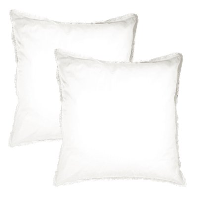 Set de 2 taies d’oreiller unies à franges, COTON LAVÉ MATT ET ROSE