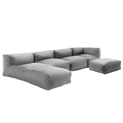 Salon de jardin modulable avec 2 chauffeuses, 1 fauteuil d'angle, 1 méridienne et 1 pouf, MIXI OVIALA