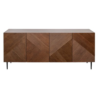 Buffet design en bois chêne massif gravé et métal noir 4 portes L180 cm ARCHIPEL MILIBOO