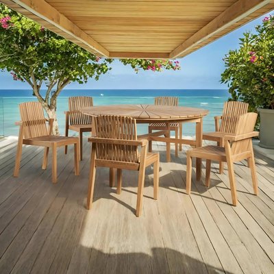 Ensemble jardin table ronde et 6 chaises en teck WANDA COLLECTION