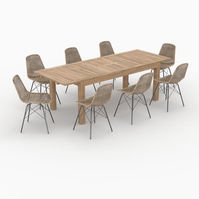 Table et chaises de jardin 8 personnes en bois et résine - TIPTUR RENDEZ-VOUS DÉCO