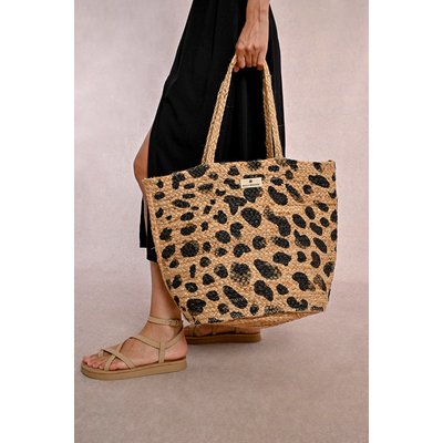 Sac cabas en paille, motif léopard MOLLY BRACKEN