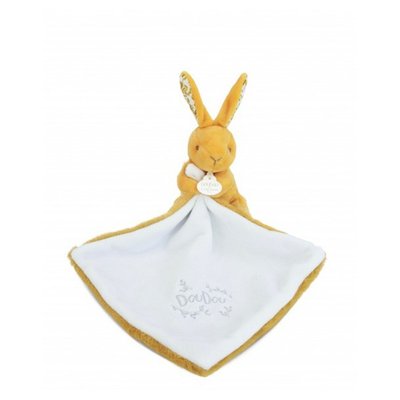 Doudou mouchoir Lapin- 10 cm - Jaune moutarde DJECO