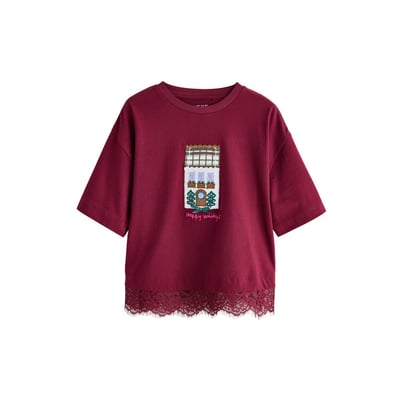 T-shirt à motif et ourlet en dentelle NEXT