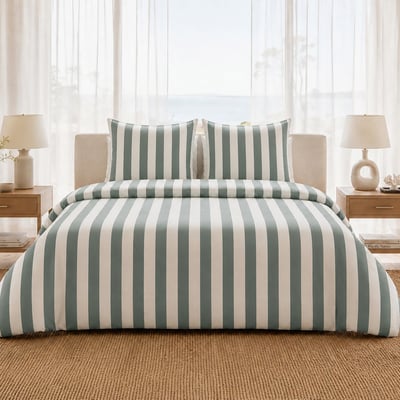 Parure de lit en percale de coton rayures verticales, TALAM ATELIER DU COTON